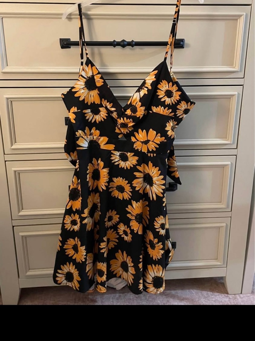 SHEIN Black Dress with Yellow Sunflower Print